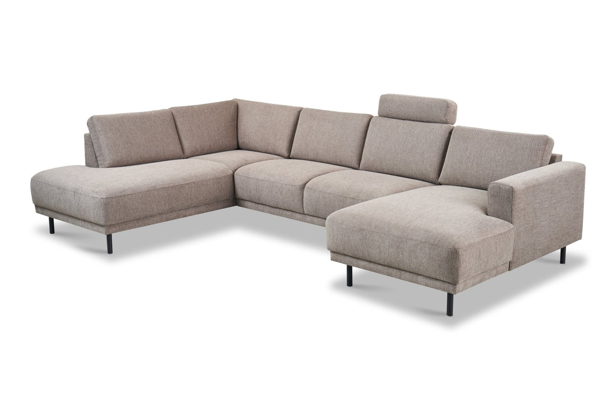 Modernes U-Sofa Ecksofa links, taupe Stoff Aniko, 310x197x78 cm