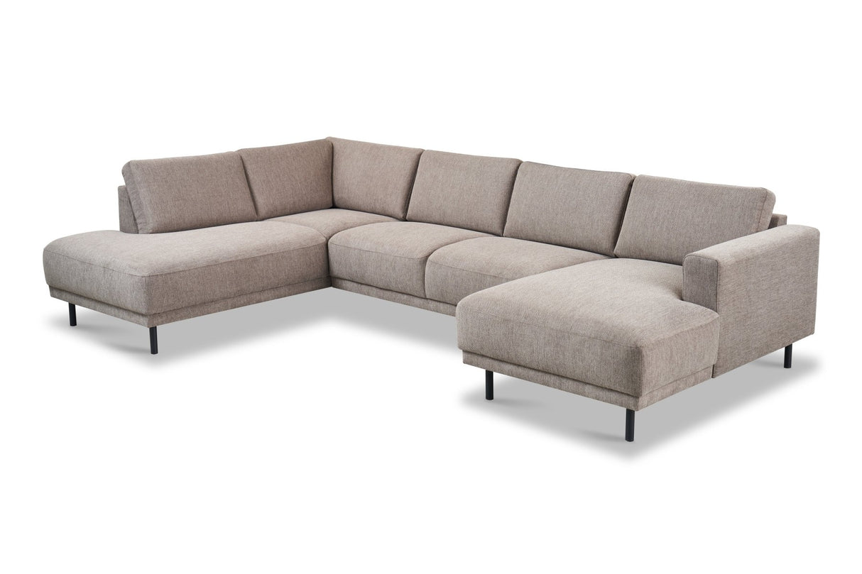Modernes U-Sofa Ecksofa links, taupe Stoff Aniko, 310x197x78 cm