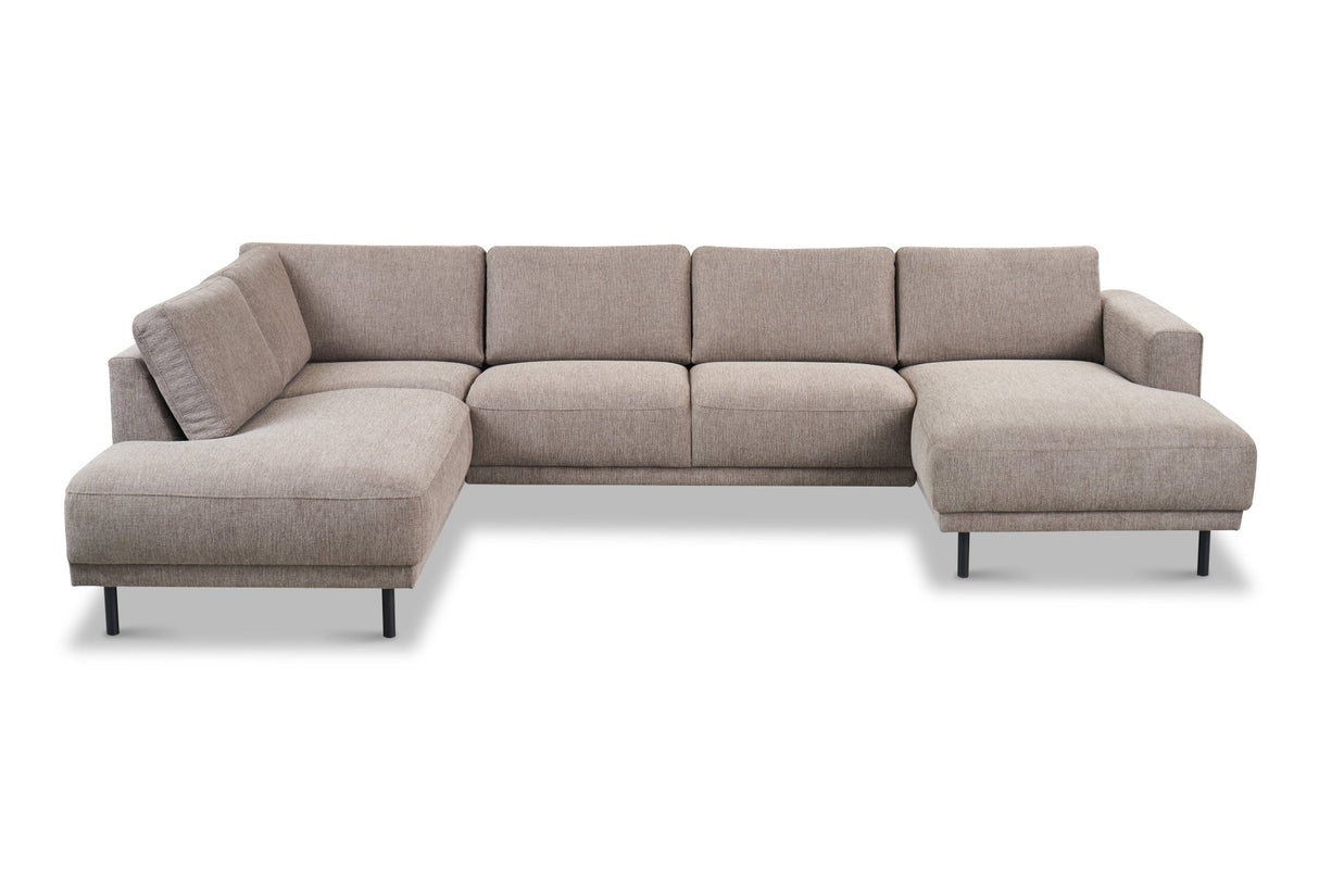 Modernes U-Sofa Ecksofa links, taupe Stoff Aniko, 310x197x78 cm