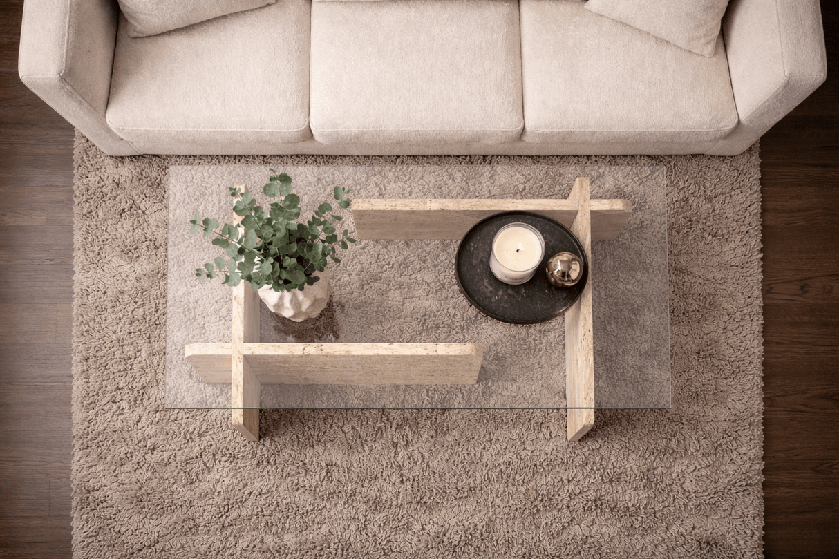 Couchtisch Travertinglas Opal 105x65 cm