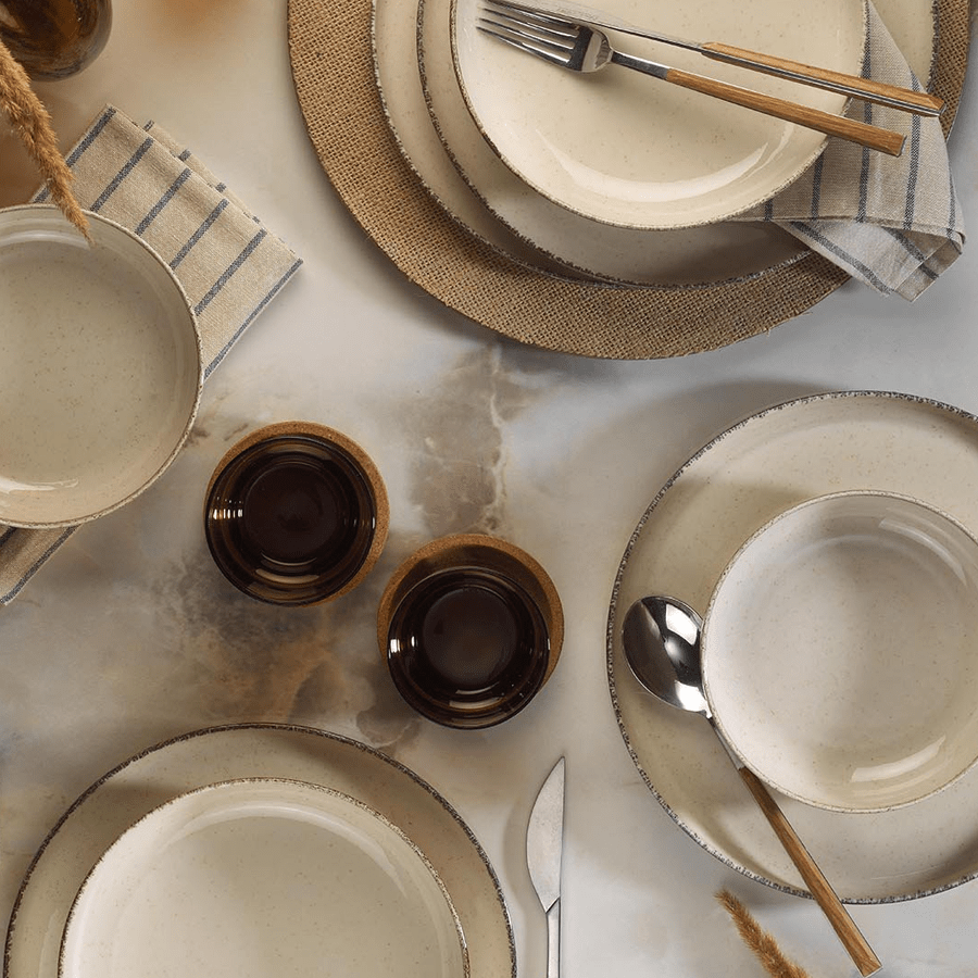 Porzellangeschirr-Set – 12-teilig – Sandelfenbein – Isac