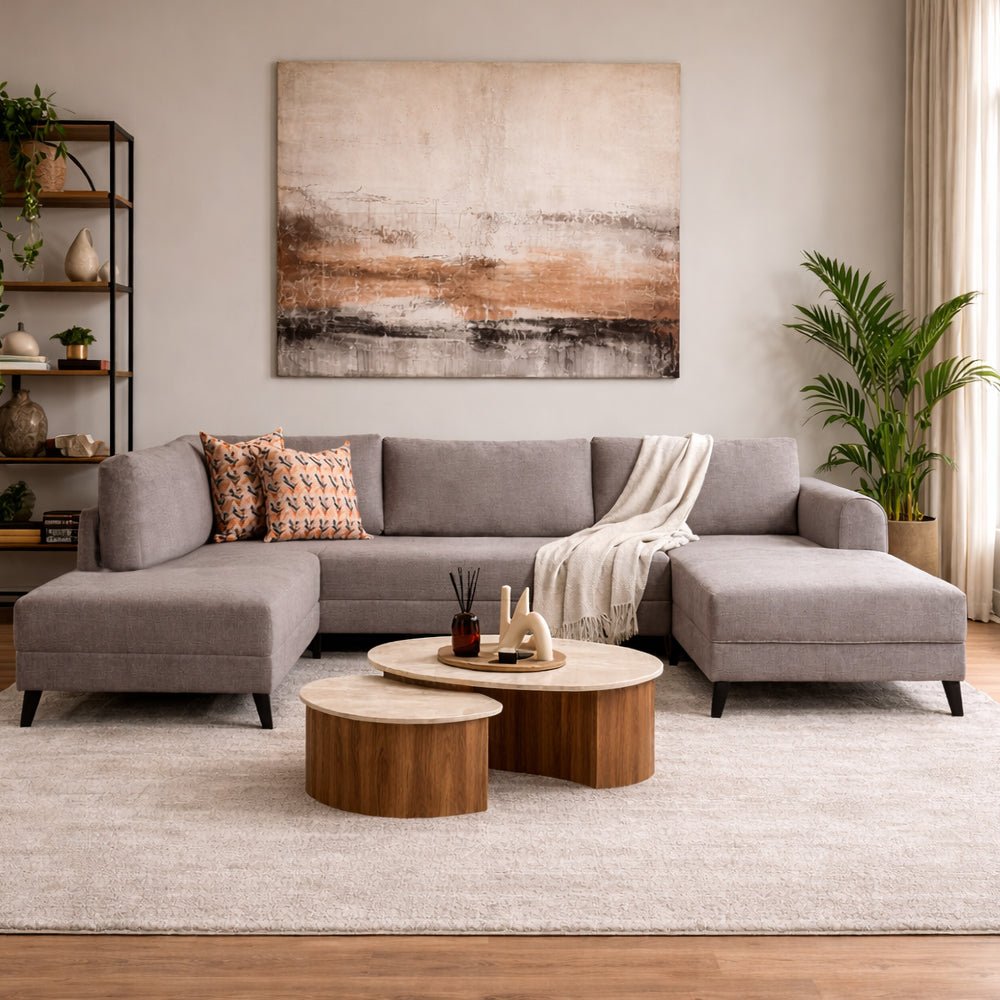 Schlafsofa beiger Stoff – U-Sofa – XXL 300 × 202 × 152 cm – Belen