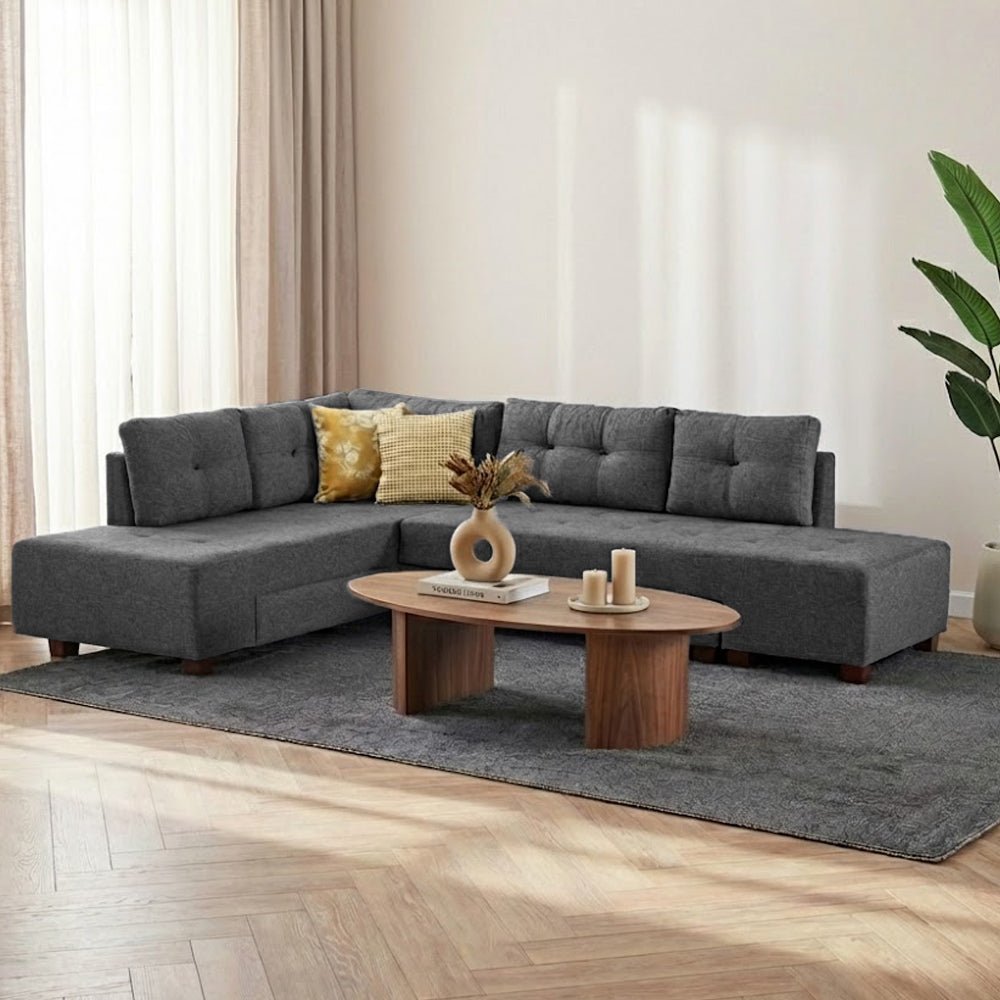 Banken - Slaapbank antraciet stof - XL 280x206 cm - met wielen - Links - Manama - Dimehouse