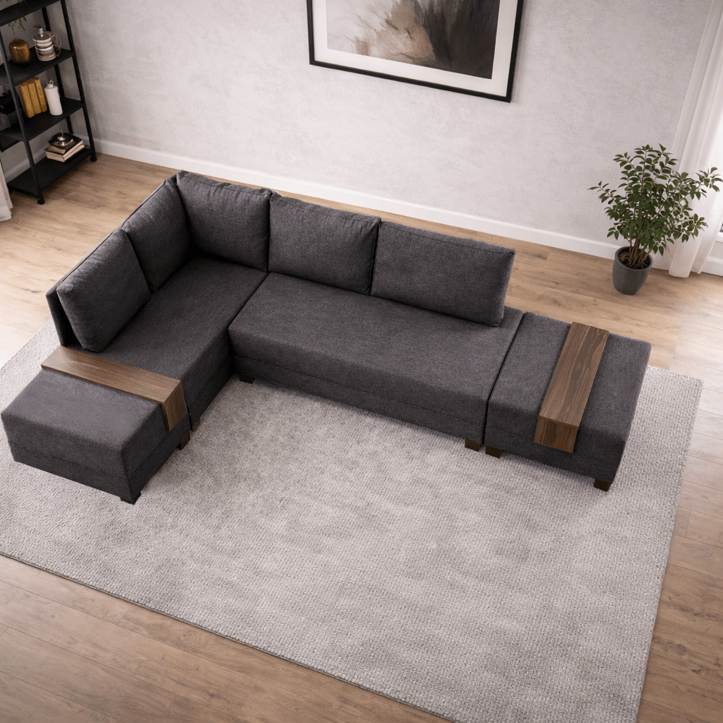 Banken - Slaapbank antraciet stof - XXL 280 x 210 - Links - Fly - Dimehouse
