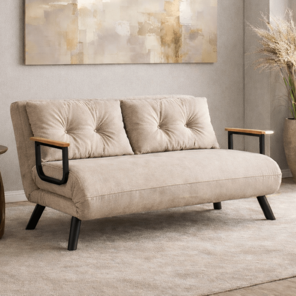 Banken - Slaapbank beige linnen stof 2 persoons - Sando - Dimehouse