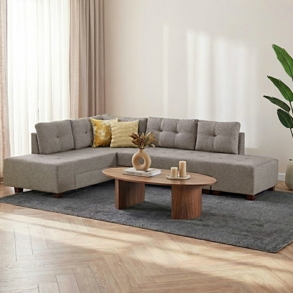 Banken - Slaapbank taupe stof - XL 280x206 cm - met wielen - Links - Manama - Dimehouse