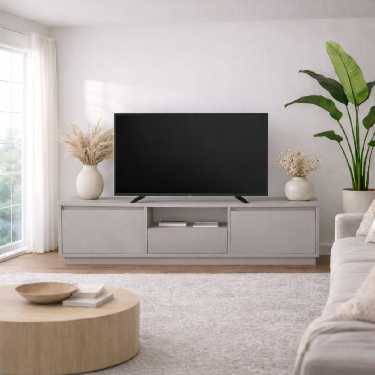 TV Meubels - TV Meubel Grijs Melamine - drie kastjes - 160x42x29,5 cm - Flare - Dimehouse