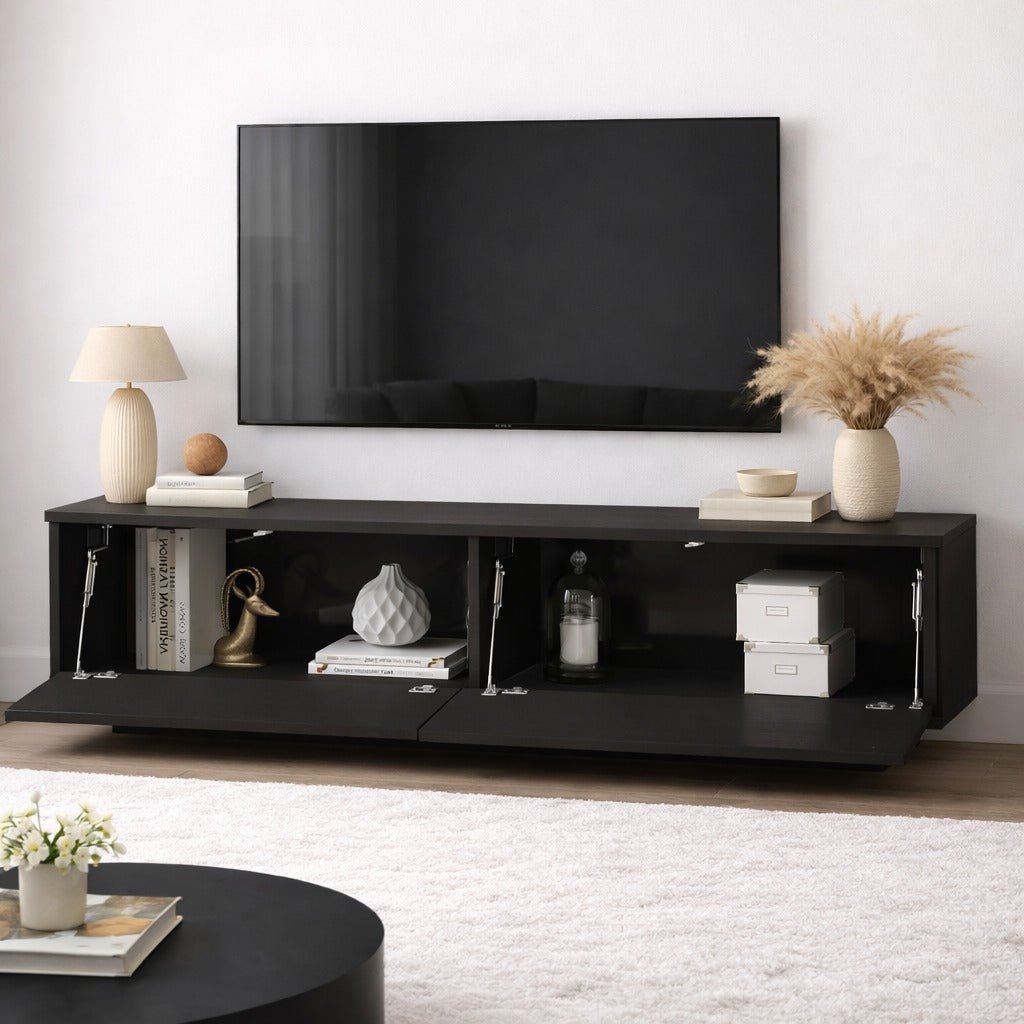 TV-Möbel Merida Schwarz Melamin 140x38,2x35,5 cm