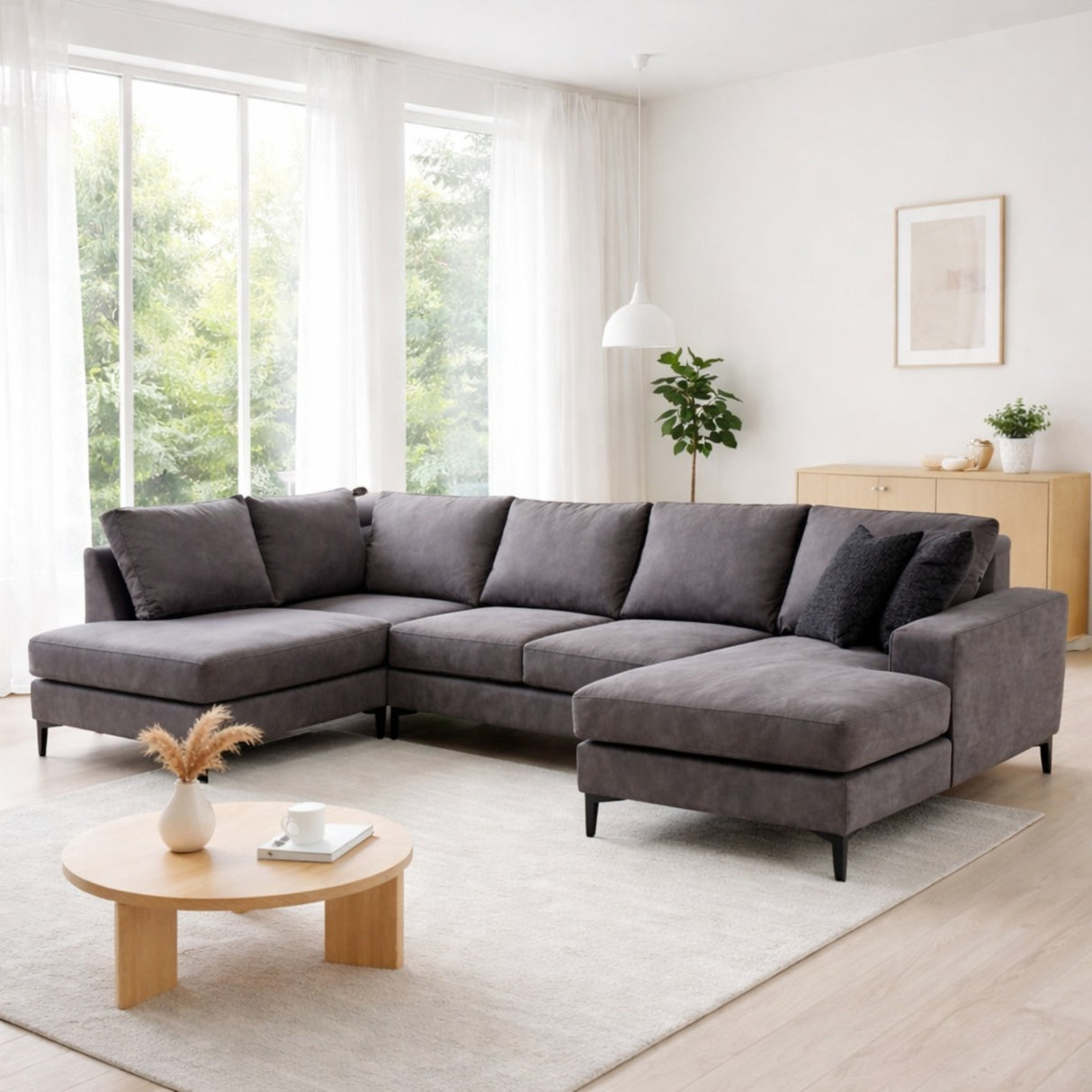 U-Bank Ecksofa Anthrazit Stoff 314x200 cm – Links – Porto