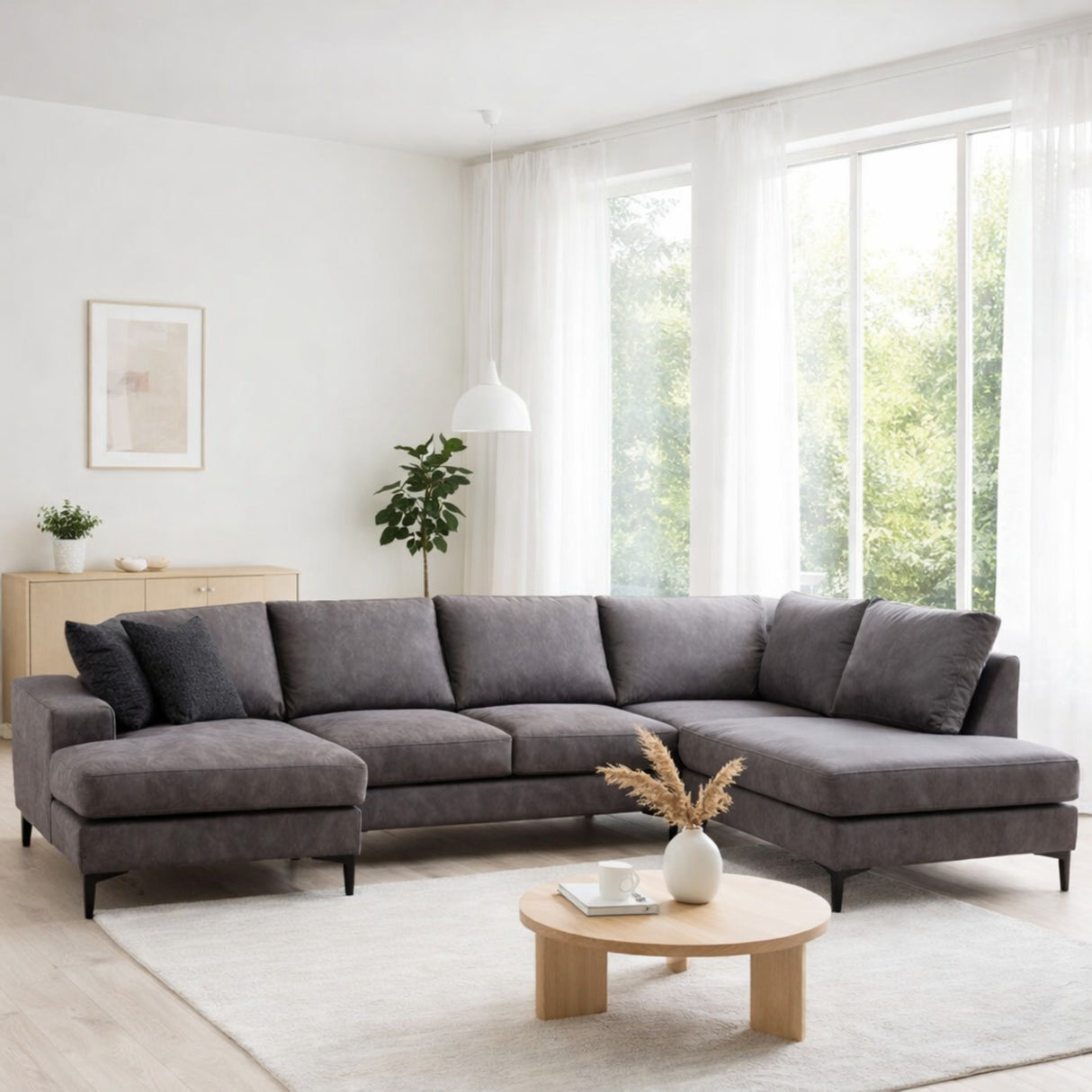 U-Bank Ecksofa Anthrazit Stoff 314x200 cm – Rechts – Porto