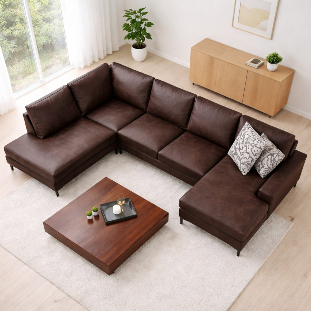 U-Bank Ecksofa Braun Stoff 314x200 cm – Links – Porto