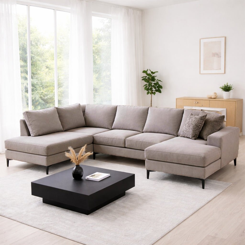 U-Bank Ecksofa Grau Stoff 314x200 cm – Links – Porto