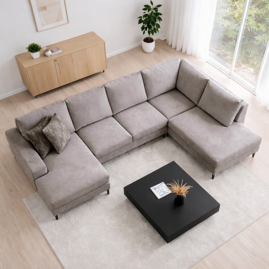 U-Bank Ecksofa Grau Stoff 314x200 cm – Rechts – Porto