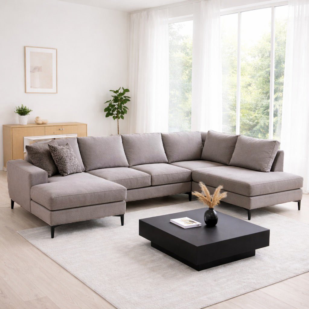 U-Bank Ecksofa Grau Stoff 314x200 cm – Rechts – Porto
