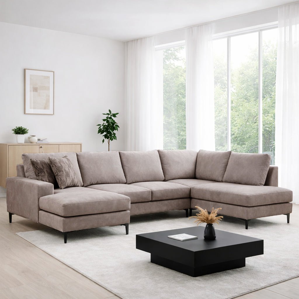 U-Bank Ecksofa Grau Stoff 314x200 cm – Rechts – Porto
