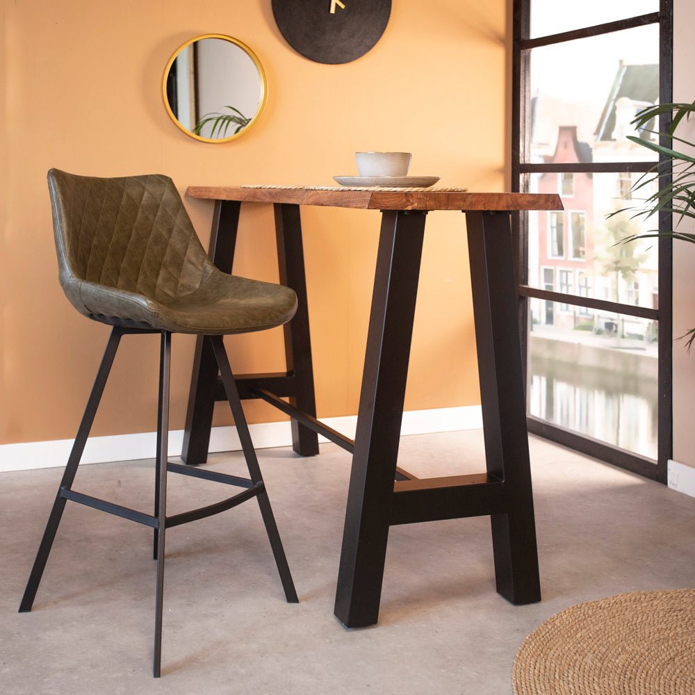 Industrieller Barhocker Juno Grün Kunstleder - Sitzhöhe 70 cm - Ohne Armlehnen