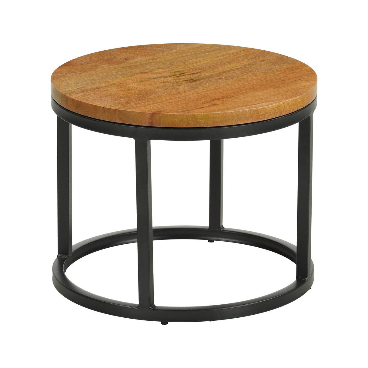 Couchtische-Set aus 2 runden Couchtischen natur Mangoholz - industriell - Rosy-Dimehouse