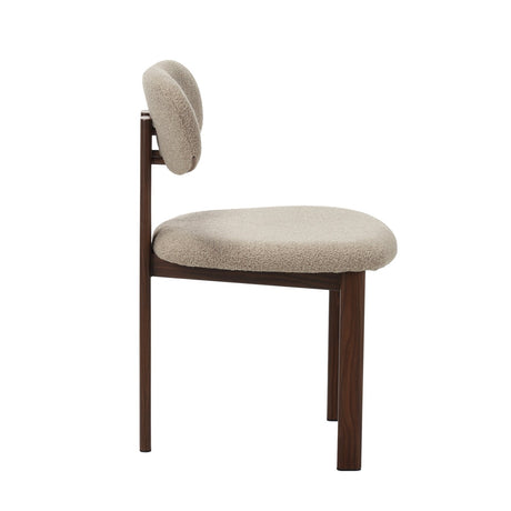 Japandi Esszimmerstuhl Miyo Bouclé Sandfarbe - Walnusslook Rahmen