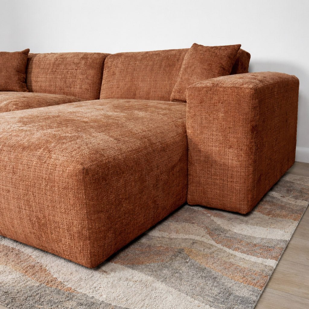 Banken - Hoekbank koper chenille Wayne 264 cm - hoek links en rechts monteerbaar - Dimehouse