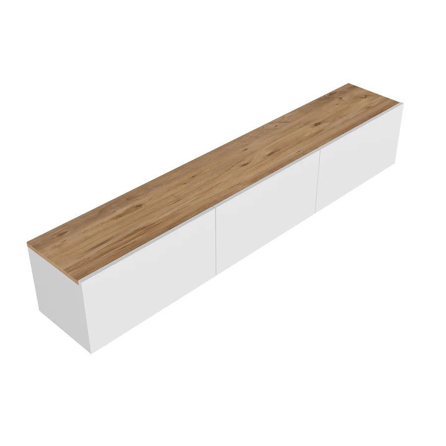 Schwebender TV-Schrank weiß mit Melamin in Eichenoptik – 150 x 30 cm – West