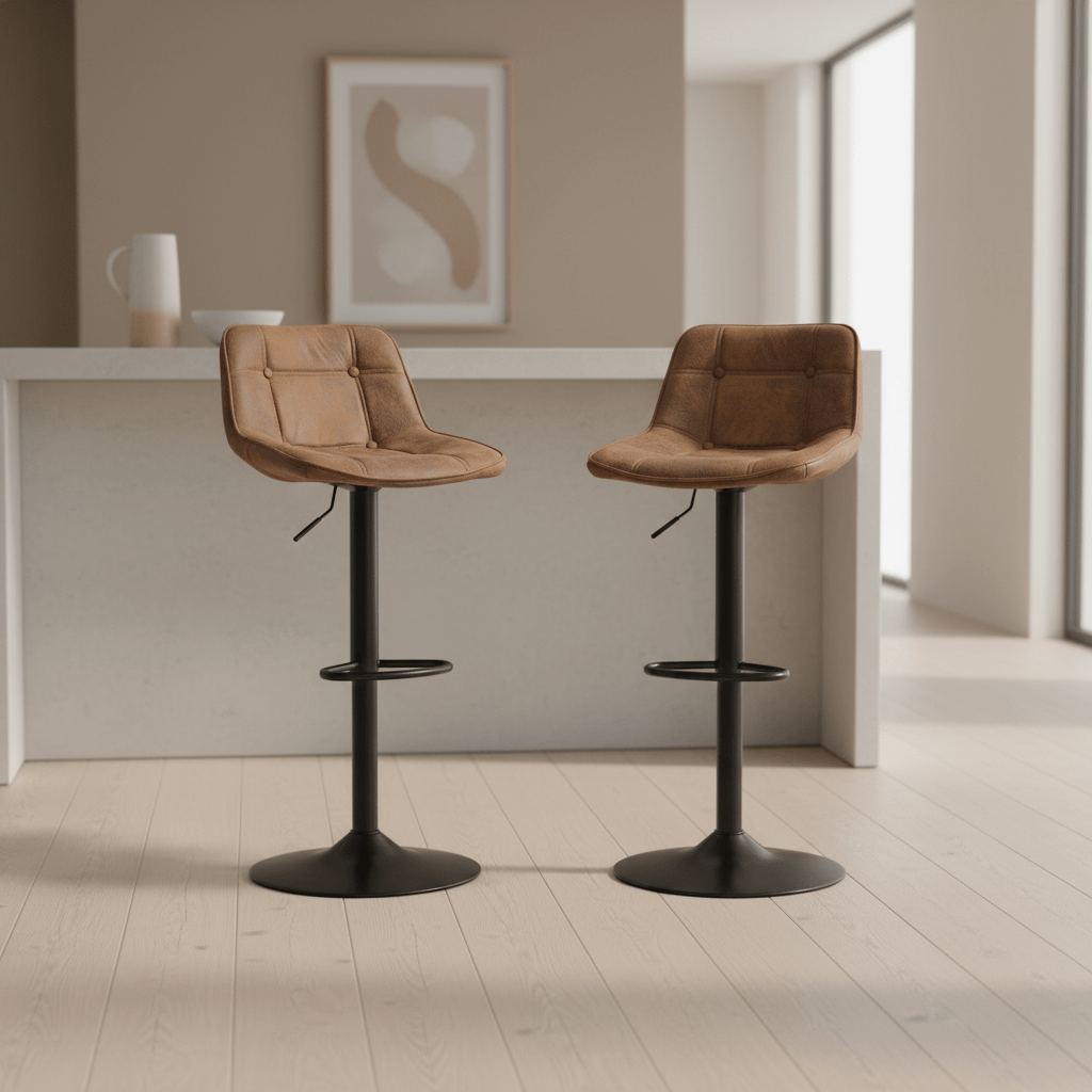 2er Set Industrie Barhocker Drehbar Braun Mikrofaserstoff Keston - Verstellbar