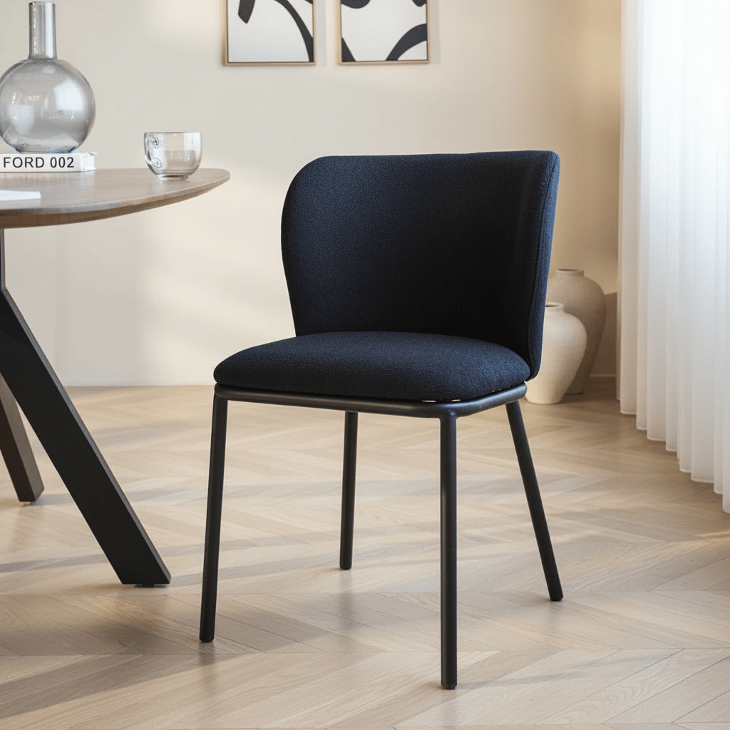 Esszimmerstuhl Schwarz Bouclé Stoff Tess - Ohne Armlehnen