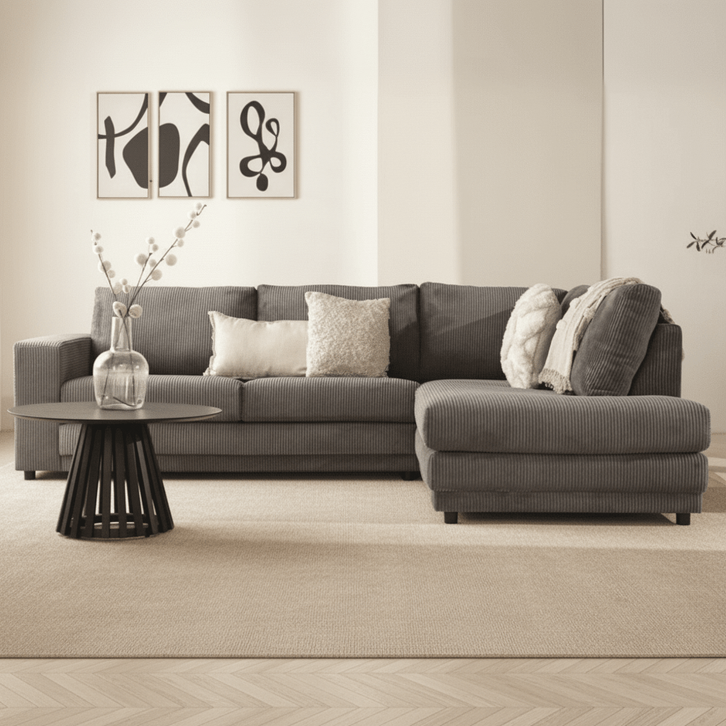 Ecksofa anthrazit Rippstoff Couch Gabi - rechts