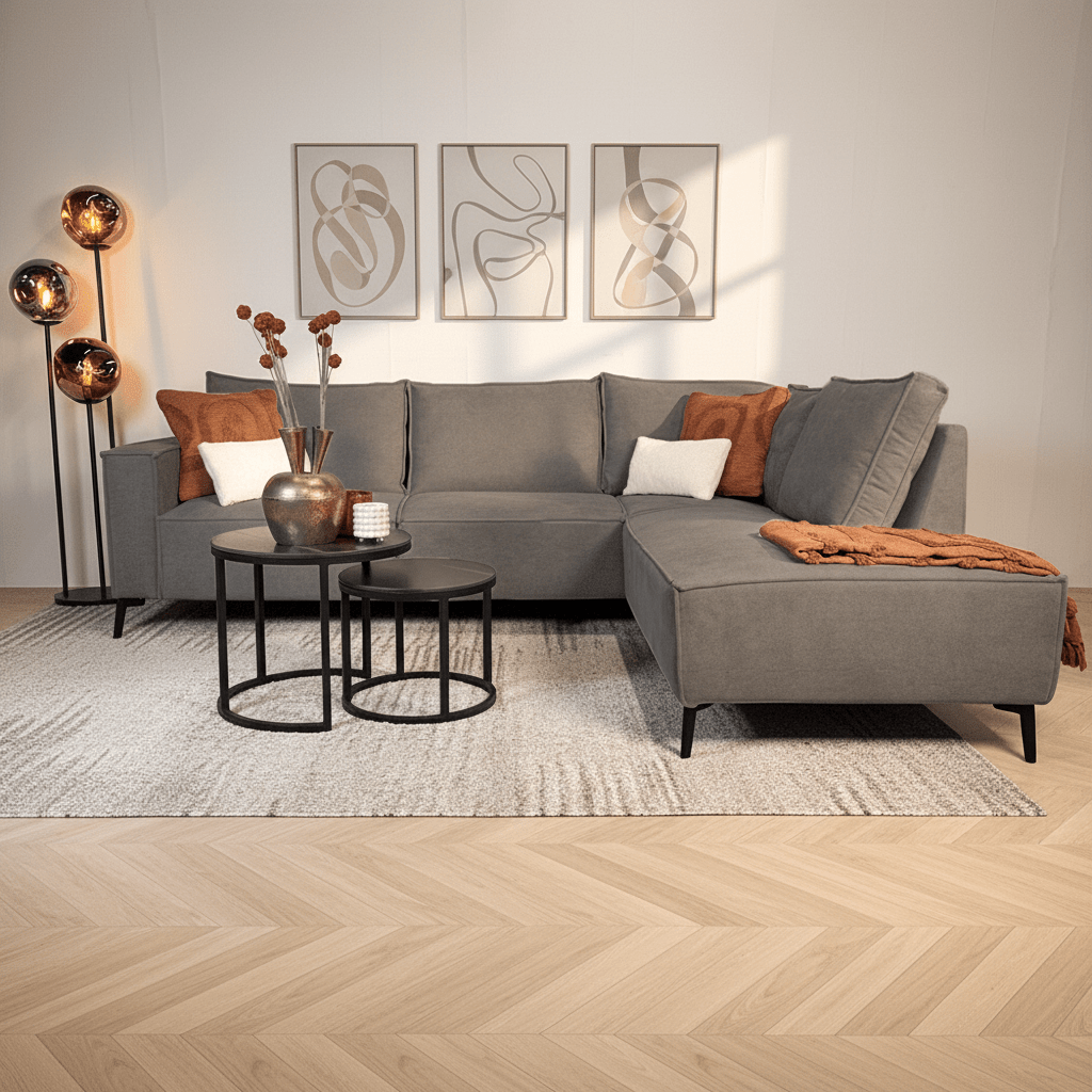 Ecksofa mit Chaiselongue in Anthrazit Chenille Yara - rechts