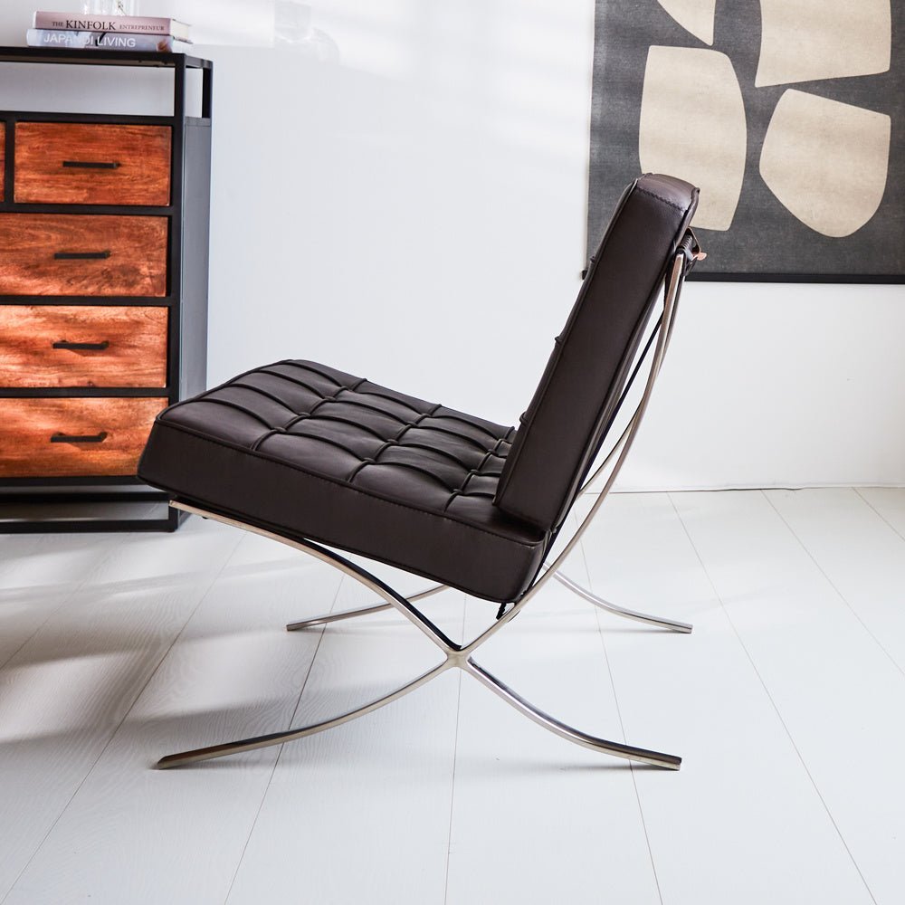 Sessel-Expo Dimehouse Braun LxBxH 80x78x78 Rindsleder Stimmungsvolle Foto-Seitenansicht