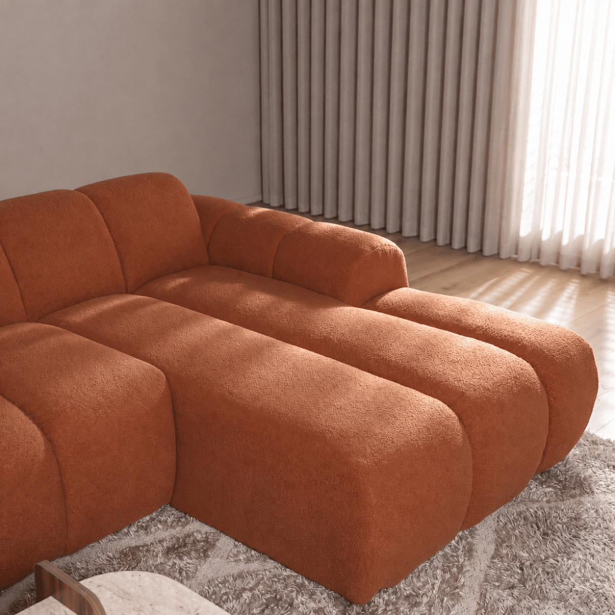 Banken-Hoekbank met lounge koper bouclé stof - strepen - rechts - Brix-Dimehouse