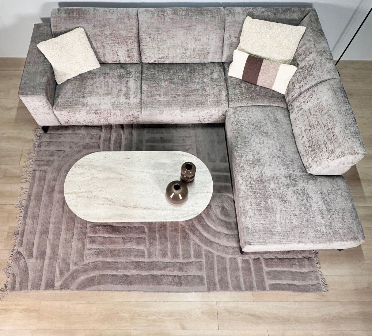 Ecksofa mit Chaiselongue in Taupe Chenille Stoff Manon - rechts
