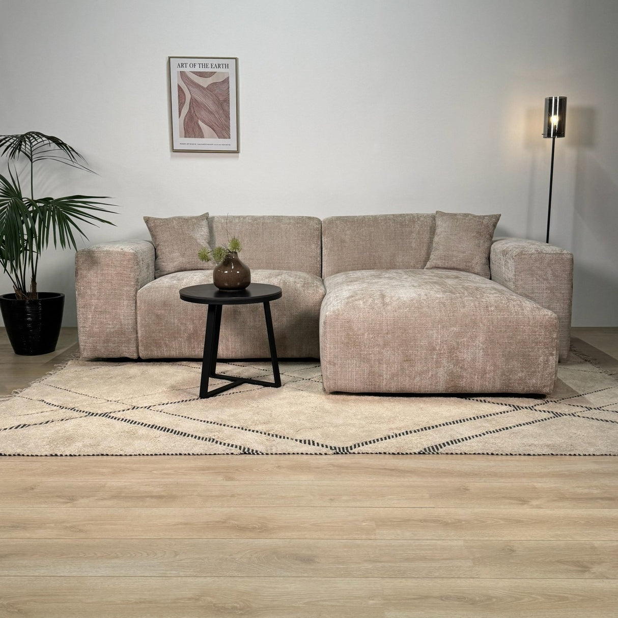 Ecksofa Wayne aus Chenille in Beige, 264 cm – Ecke links und rechts montierbar