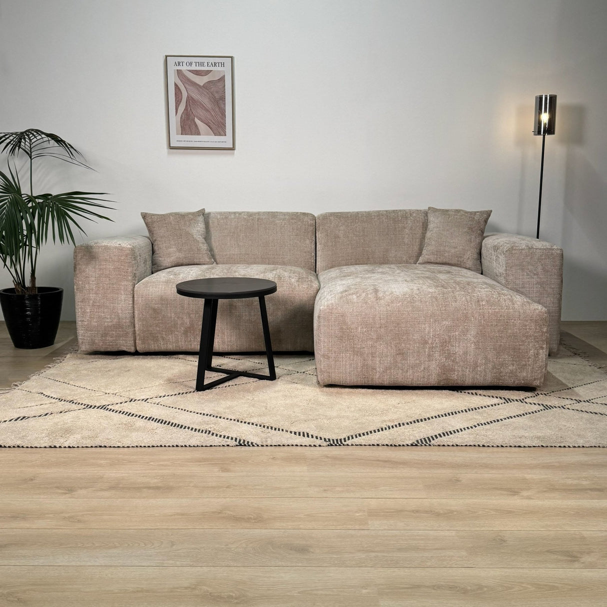Ecksofa Wayne aus Chenille in Beige, 264 cm – Ecke links und rechts montierbar