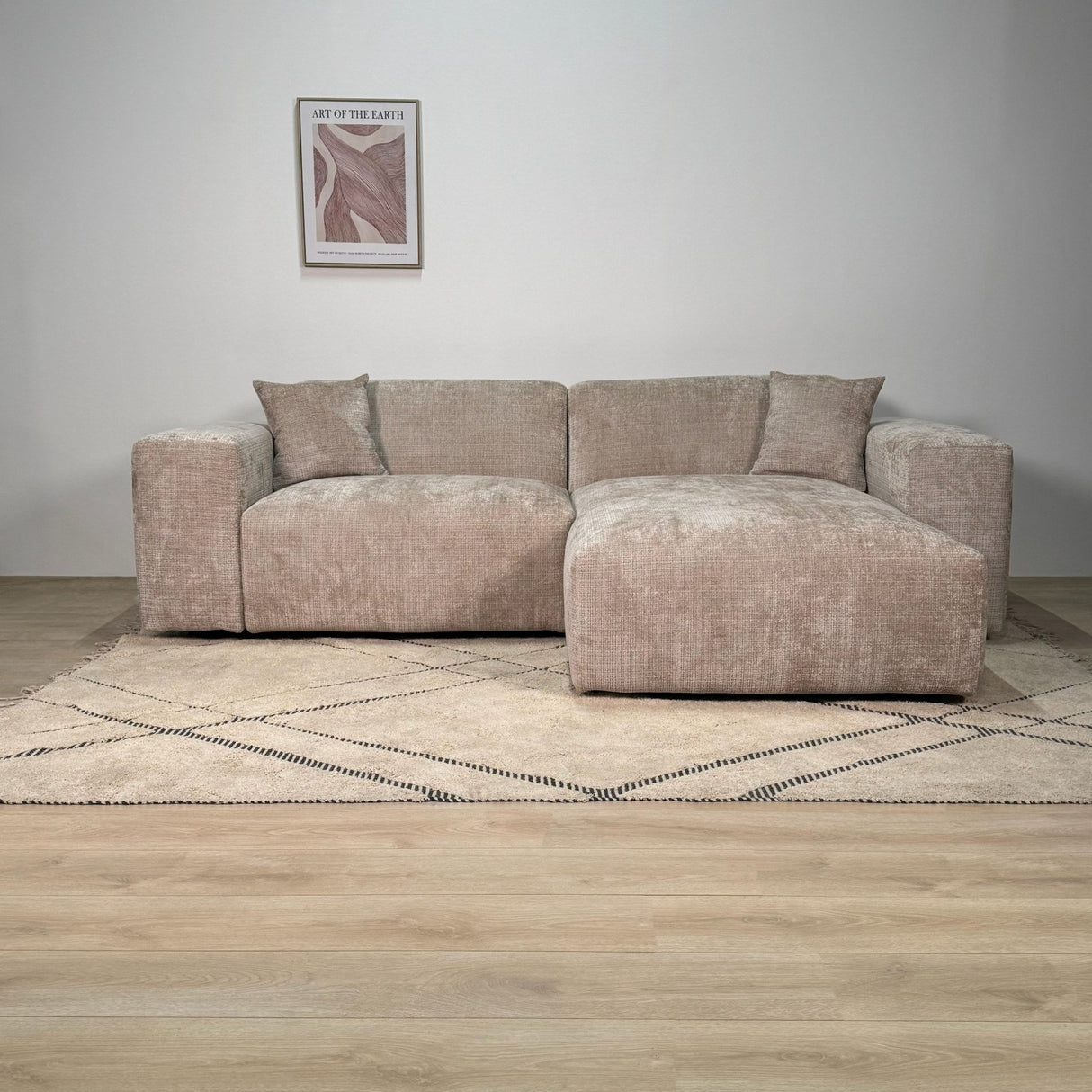 Ecksofa Wayne aus Chenille in Beige, 264 cm – Ecke links und rechts montierbar