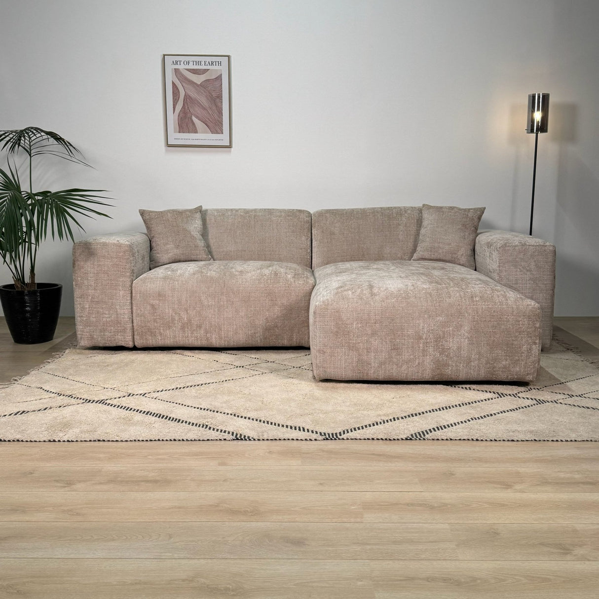 Ecksofa Wayne aus Chenille in Beige, 264 cm – Ecke links und rechts montierbar