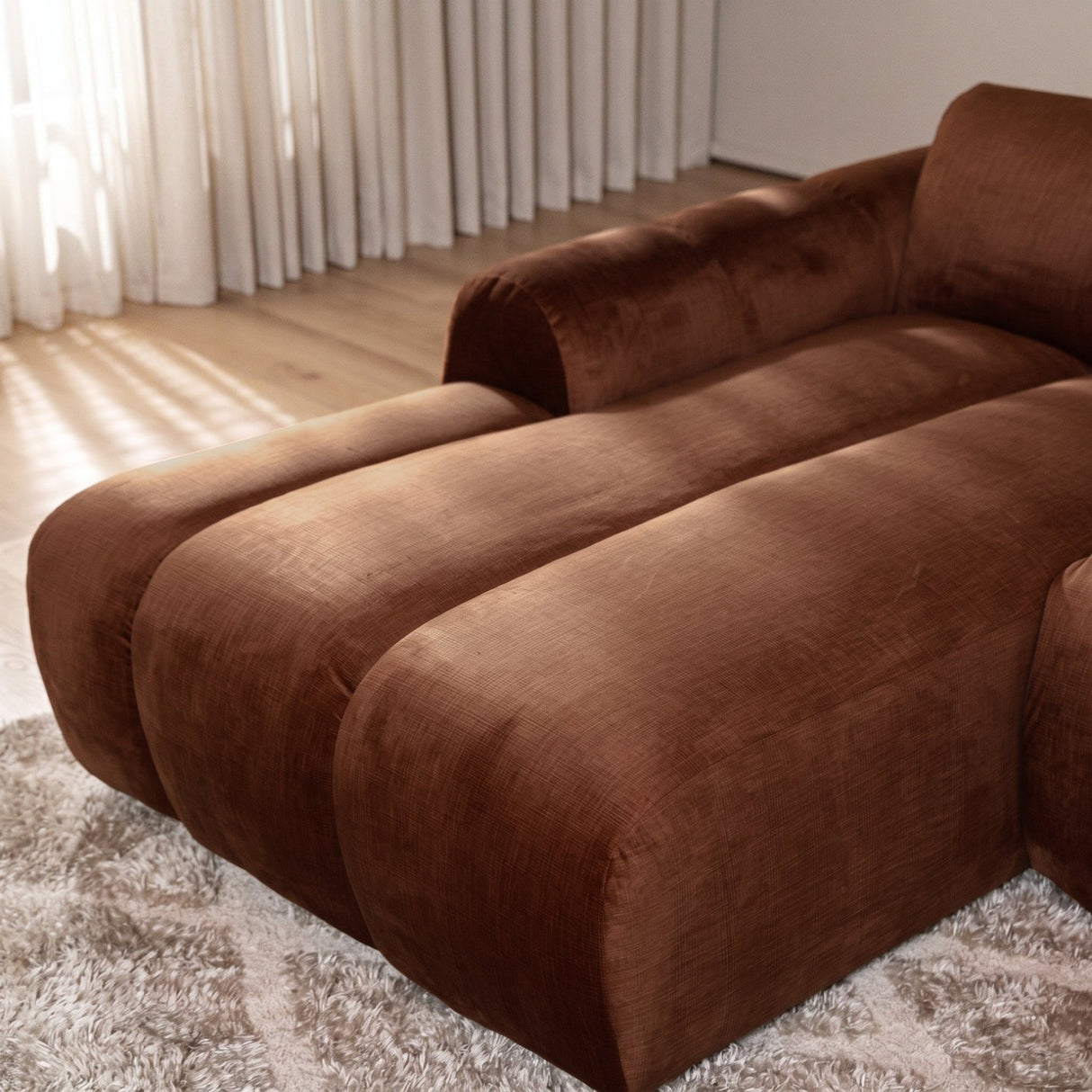 Banken-Hoekbank met lounge koper velvet structuurstof - strepen - links - Brix-Dimehouse