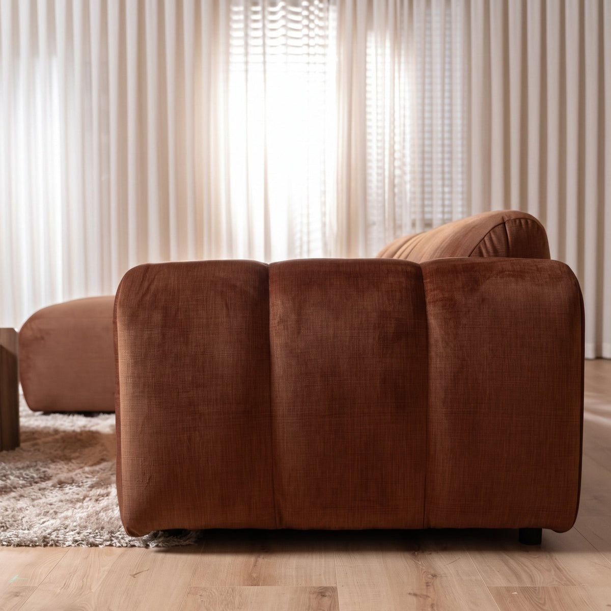 Banken-Hoekbank met lounge koper velvet structuurstof - strepen - links - Brix-Dimehouse