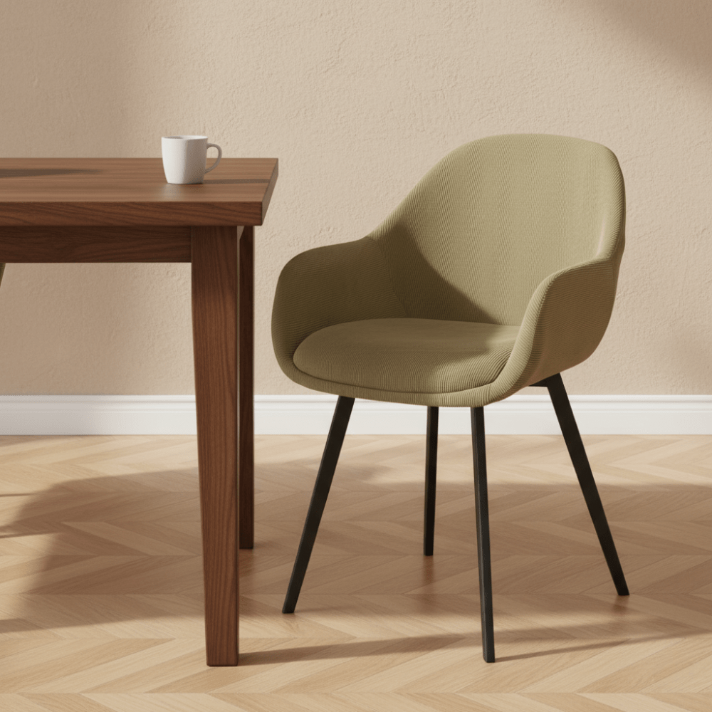Moderne Esszimmerstuhl Remy aus Rippstoff Grün - Mit Armlehnen 