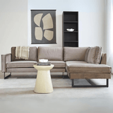 Ecksofa Quinn Samt Champagner Taupe lose Kissen rechts 