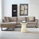 Ecksofa Quinn Samt Champagner Taupe lose Kissen links 