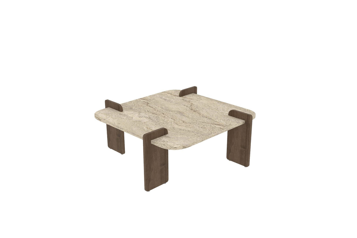 Afrolli Couchtisch Travertin-Optik Walnuss 90x90 Travertin-Optik und Walnuss Melaminbeschichteter Holzverbundstoff