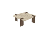 Afrolli Couchtisch Travertin-Optik Walnuss 90x90 Travertin-Optik und Walnuss Melaminbeschichteter Holzverbundstoff