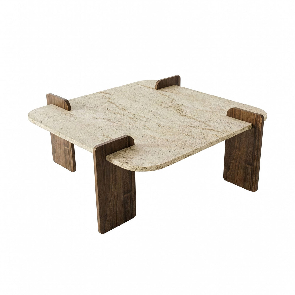 Afrolli Couchtisch Travertin-Optik Walnuss 90x90 Travertin-Optik und Walnuss Melaminbeschichteter Holzverbundstoff