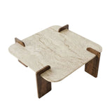 Afrolli Couchtisch Travertin-Optik Walnuss 90x90 Travertin-Optik und Walnuss Melaminbeschichteter Holzverbundstoff