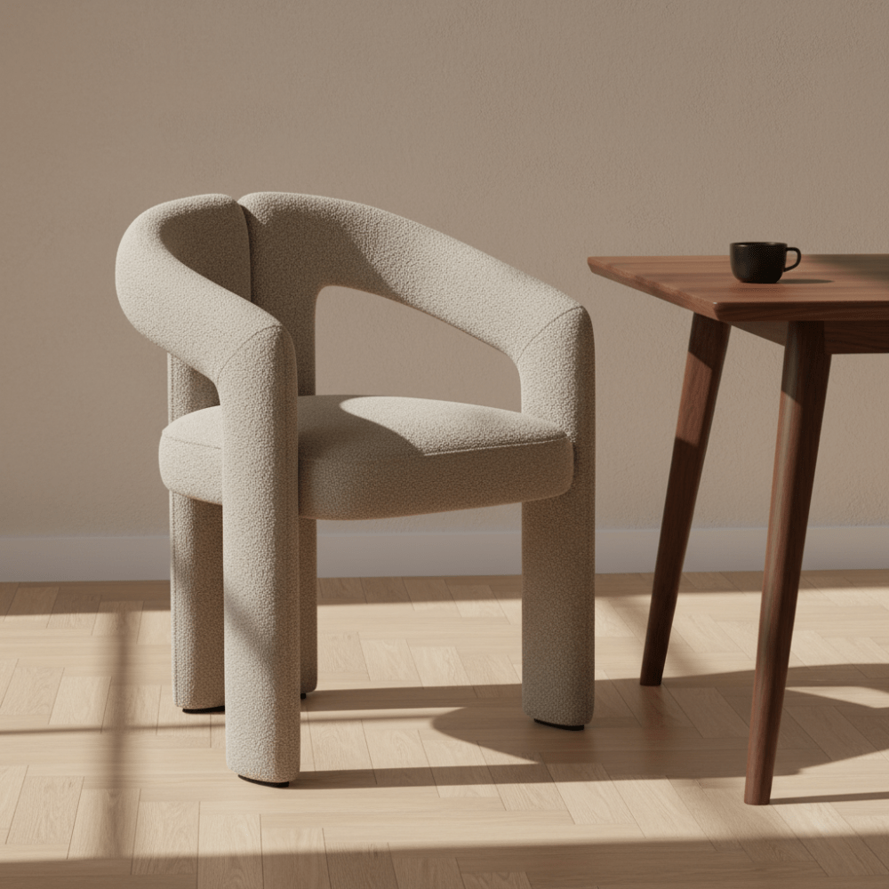 Design Esszimmerstuhl Sandfarbe Bouclé Maro - Vollständig Stoff 