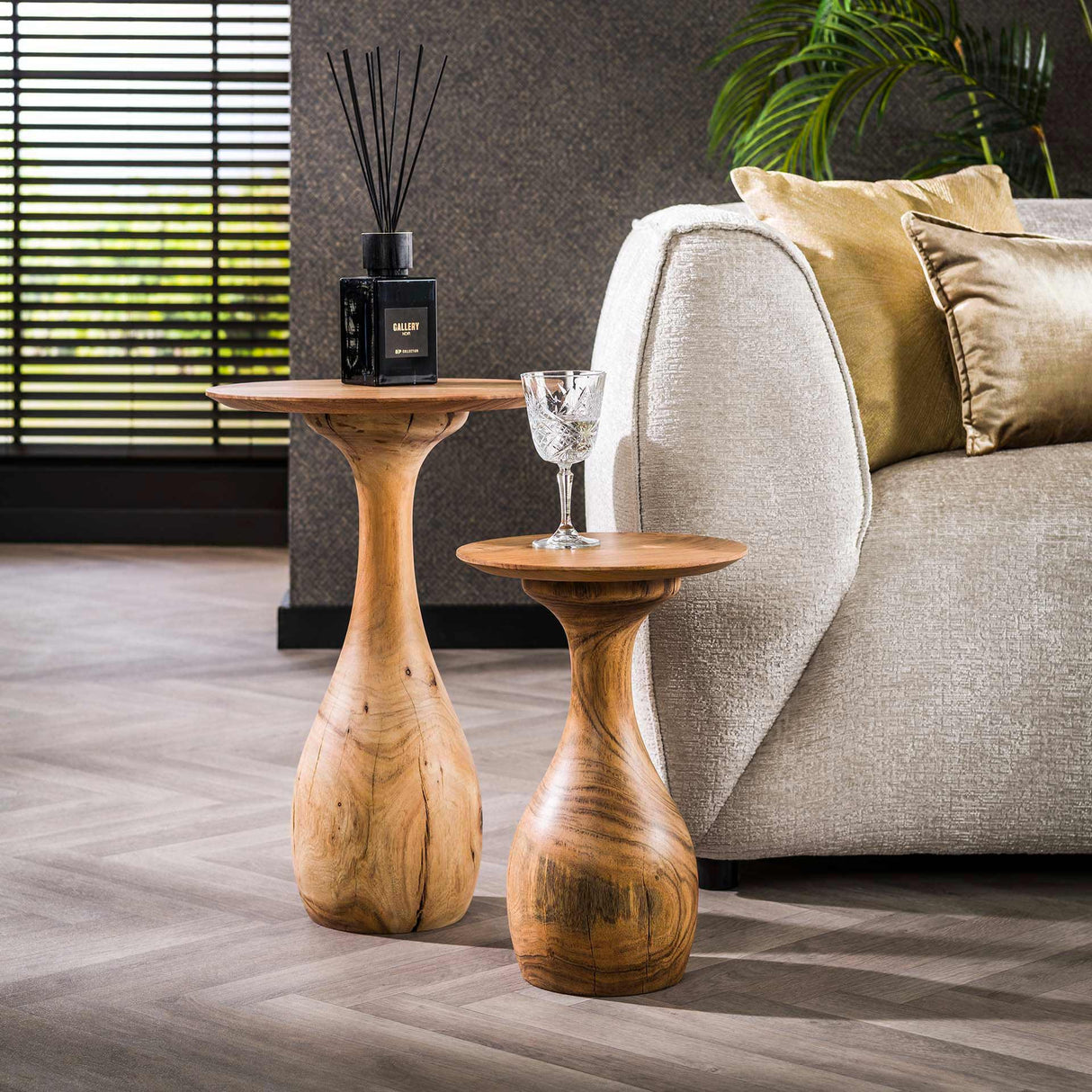 Acacia Druppel Bijzettafel Set van 2 30x30x45 cm