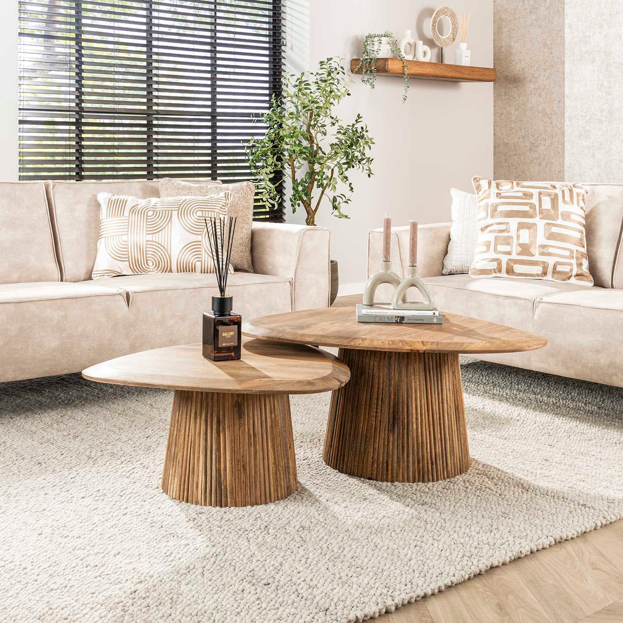 Mango Cove Driehoekige Salontafel Set van 2 Massief Mango Zand