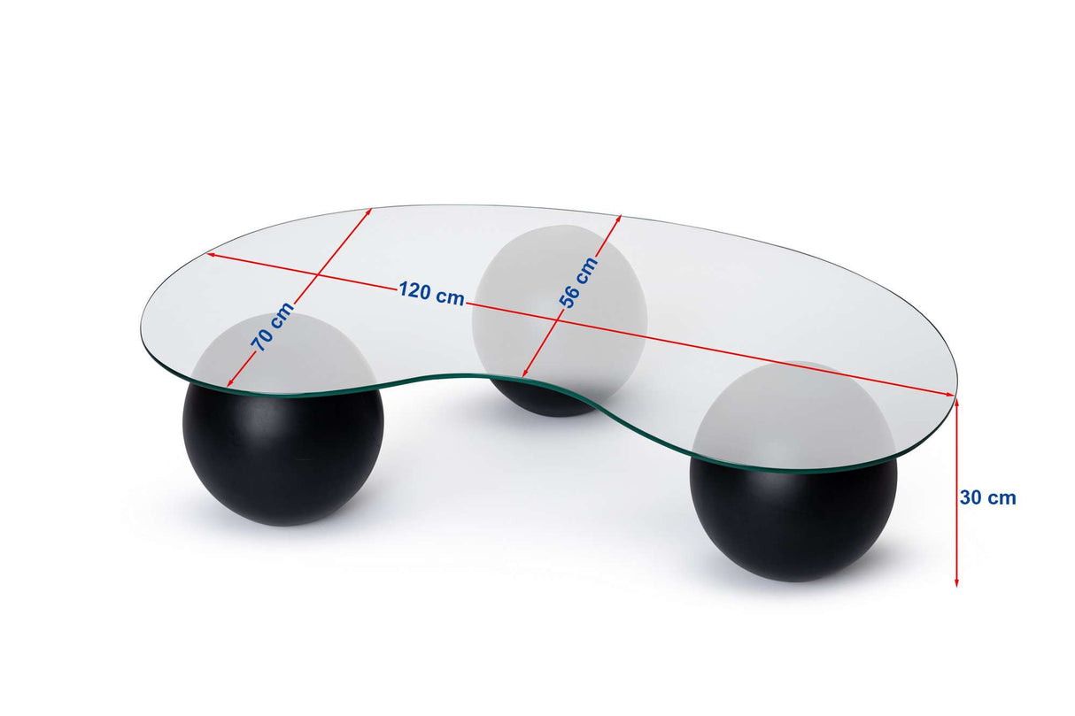 Salontafel Niervorm Organisch - Glas - Zwart Frame 120x70 cm