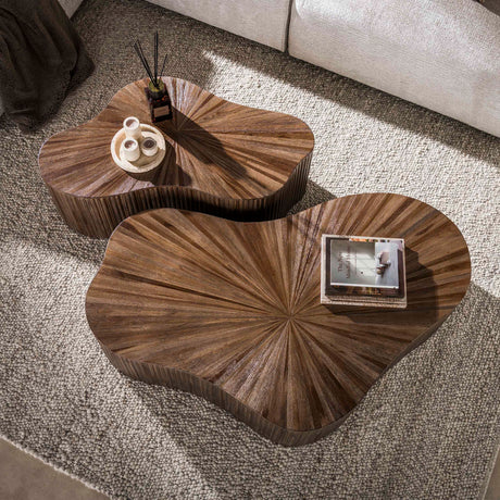 Set mit 2 Bio-Couchtischen aus dunkelbraunem Teakholz Japandi Myla