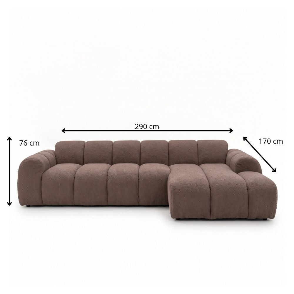 Ecksofa mit Lounge-weichem braunem Bouclé-Stoff – Streifen – rechts – Brix